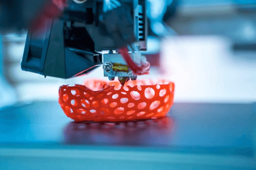 Diagram showing the advanced 3D printing technology used to create precise prosthetic components.